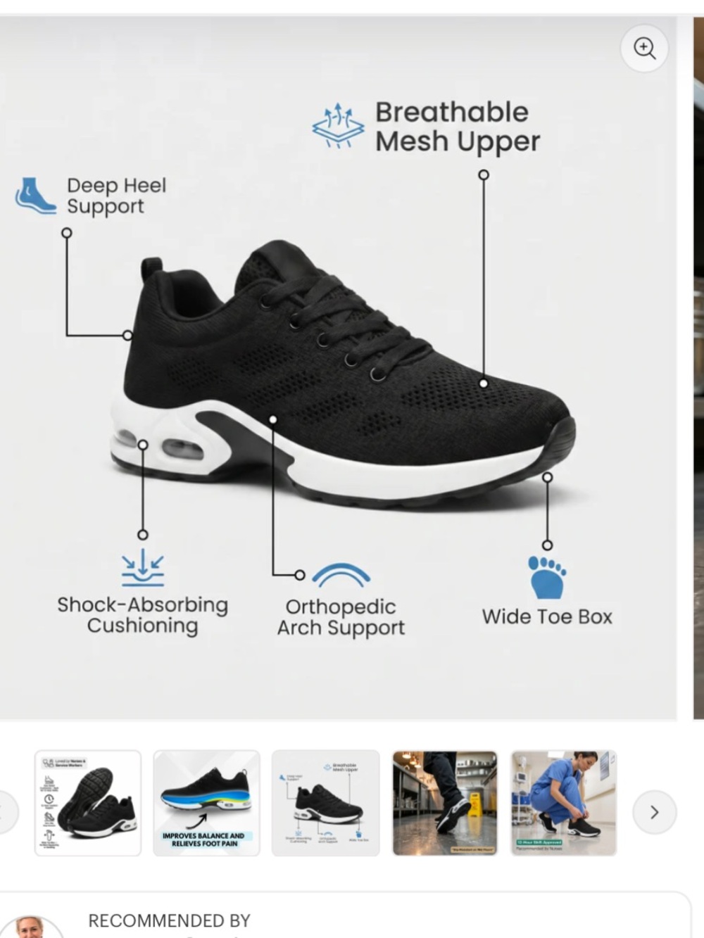 Womans Black Mesh OrthoAthletic Sneakers with Orthopedic Arch Support size 6 1/2